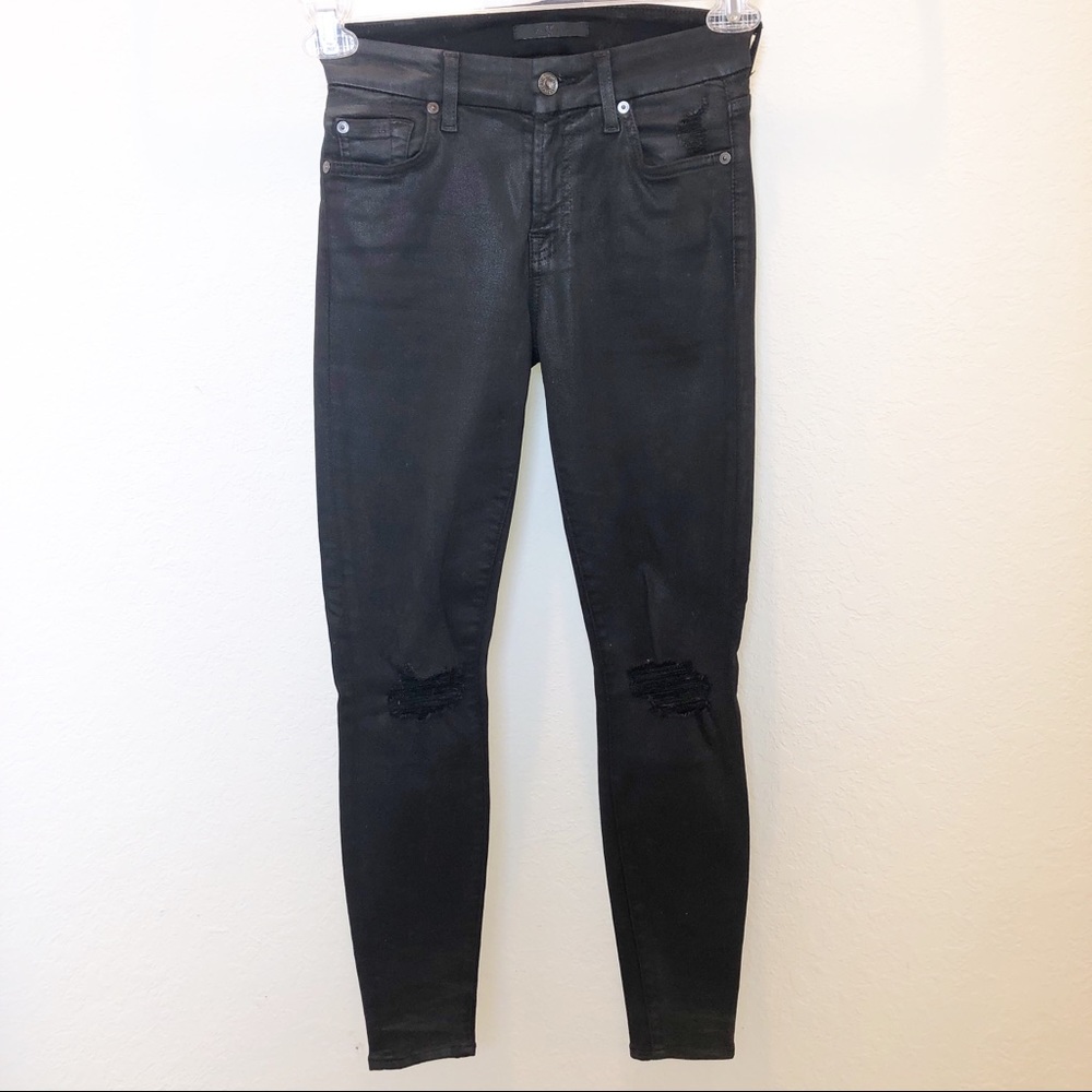 SEVEN FOR ALL MANKIND BLACK COATED DISTRESSED JEAN